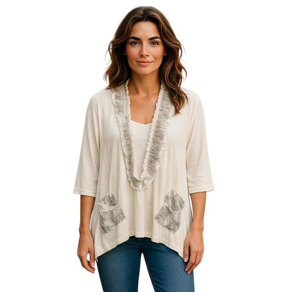 Niche Nilgun Cream Asymmetrical Shark Bite Tunic Top M - Picture 1 of 8